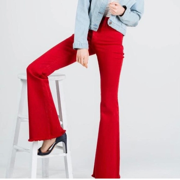 Red flare jeans womens